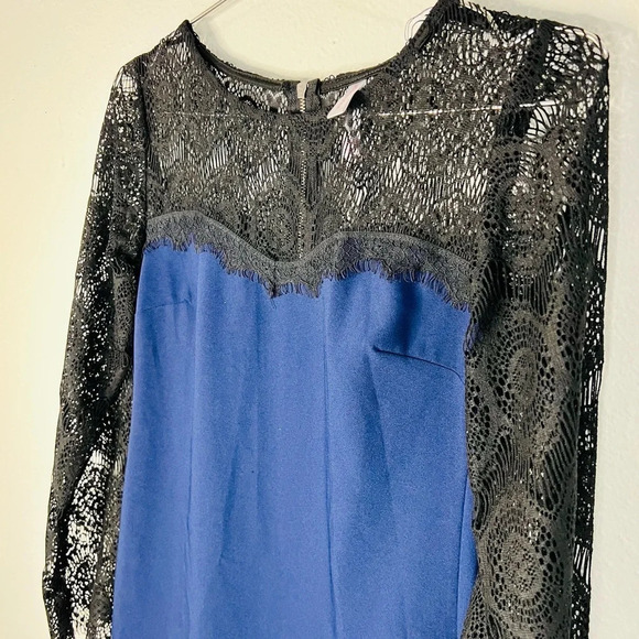 Xhilaration Navy Blue Dress Black Lace Long Sleeves Effortless Elegance Size XS - Picture 4 of 14